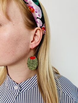 Green Olive Resin Drop Earrings / Italian Summer Gift For Cocktail Lovers, 6 of 6