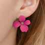 Hot Pink Hand Painted Flower Shaped Stud Earrings, thumbnail 1 of 3