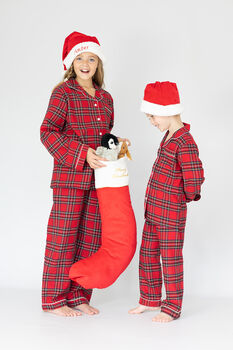 Girl's And Boy's Personalised Luxury Tartan Christmas Brushed Cotton Pyjama, 12 of 12