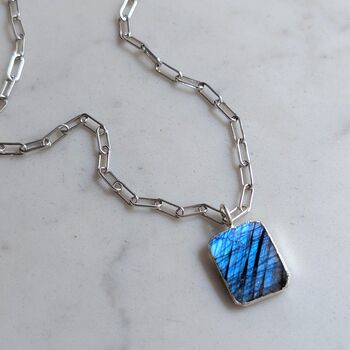 The Rectangle Labradorite Necklace, Silver, 3 of 7