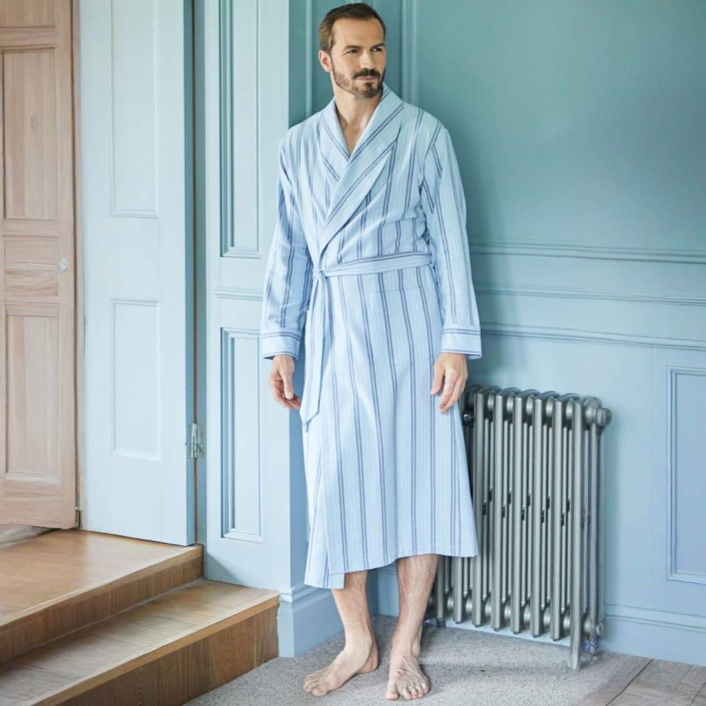 Men's 'Brighton Blue' Stripe Brushed Cotton Robe By BRITISH BOXERS