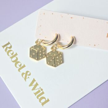 Lucky Dice Charm Huggie Hoop Earrings, 3 of 5