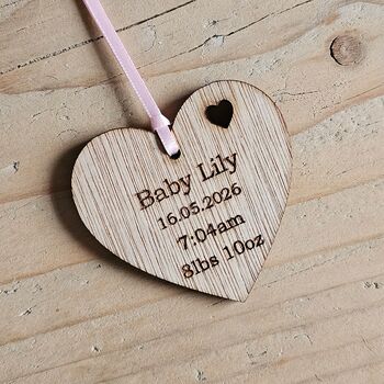 Personalised New Baby Hanging Heart Decoration And Card, 4 of 4