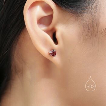 Natural Garnet Heart Stud Earrings In Sterling Silver, 2 of 12