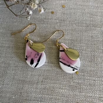 Pink Teardrop Ceramic Dangle Earrings Gold Plated, 4 of 6