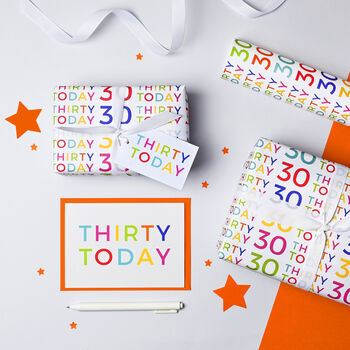 '30 Today' 30th Birthday Wrapping Paper Set, 3 of 5
