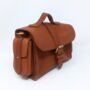 Small Leather Crossbody Satchel Handheld Handbag Caramel Tan Light Brown With Side Pockets, thumbnail 8 of 9