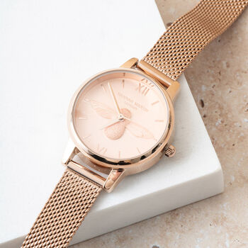 Personalised Rose Gold Plated Bee Watch, 5 of 10