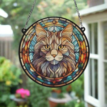 Cat Maine Coon Stained Glass Effect Suncatcher, 5 of 6