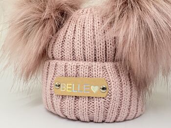 Rose Gold Double Pom Pom Knitted Hat, 4 of 4