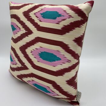 Ikat Silk Cushion Pink And Red Diamond, 4 of 11