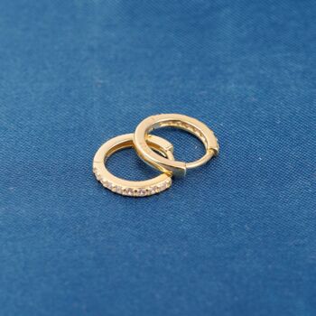 Gold Pave Huggie Hoops, Cz Stone Hoop Earrings, Small Huggie Hoops, 4 of 7
