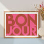 Bonjour Pink And Red Typography Print, thumbnail 3 of 3
