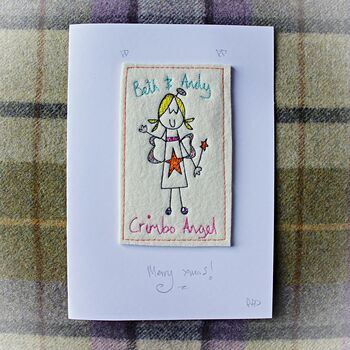 Personalised, Embroidered Christmas Angel Card, 3 of 4
