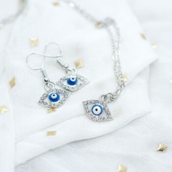 Gold Plated Protection Evil Eye Zircon Drop Earring, 3 of 4
