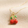 Enamel Red Cherry Pendant Necklace In Gold, thumbnail 1 of 4