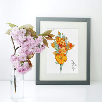Hand Illustrated Watercolour Birth Flower Name Print, 8 of 12