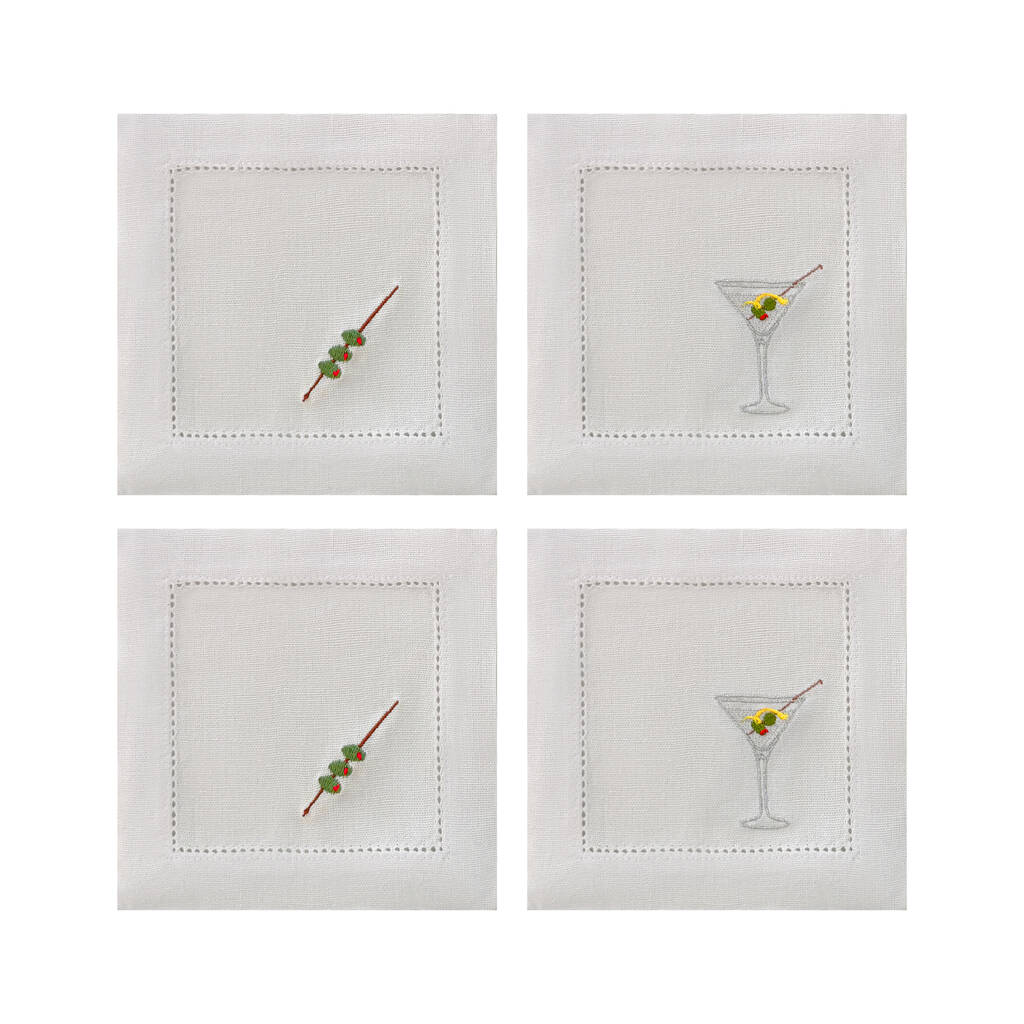 Martini Embroidered Cocktail Napkins, 1 of 2