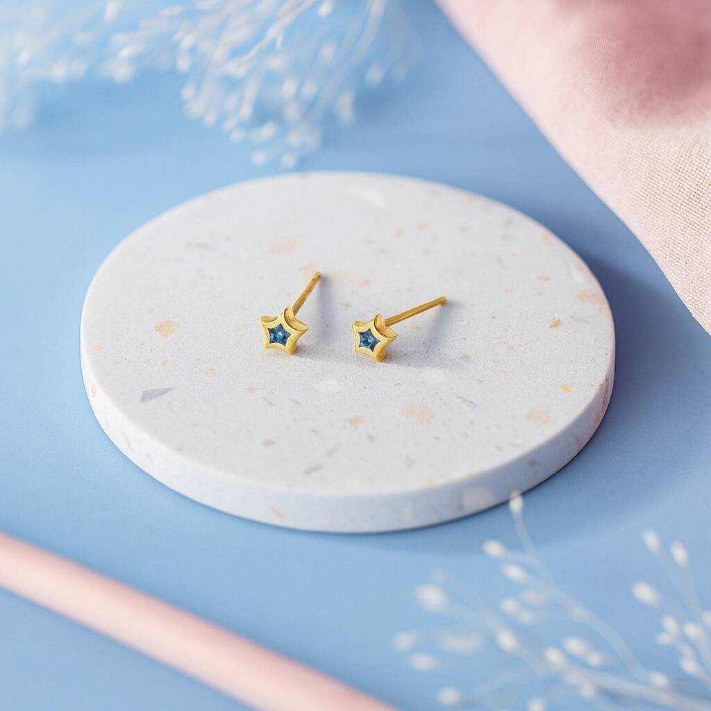 Starlite Blue Gold Plated Mini Star Stud Earrings, 1 of 5