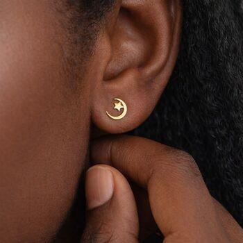 Gold Plated Sterling Silver Moon And Star Stud Earrings – 6mm, 3 of 5