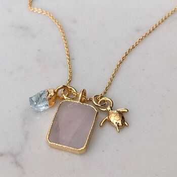 The Trio Rose Quartz Necklace, Gold Plated, 2 of 11