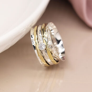 Wide Sterling Silver Cubic Zirconia Spinner Ring, 3 of 12