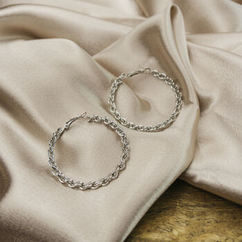 60 Mm Silver Plated Spiral Round Braided Twist Hoops, 5 of 8