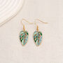 Green Boho Leaf Drop Earrings, thumbnail 3 of 5