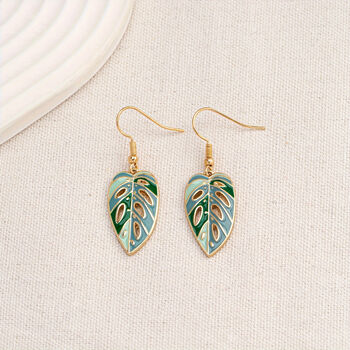 Green Boho Leaf Drop Earrings, 3 of 5