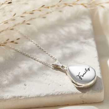 Script Name Small Droplet Locket Necklace, 5 of 9
