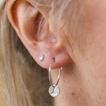 Sterling Silver Stamped Initial Charm Hoops, 2 of 3