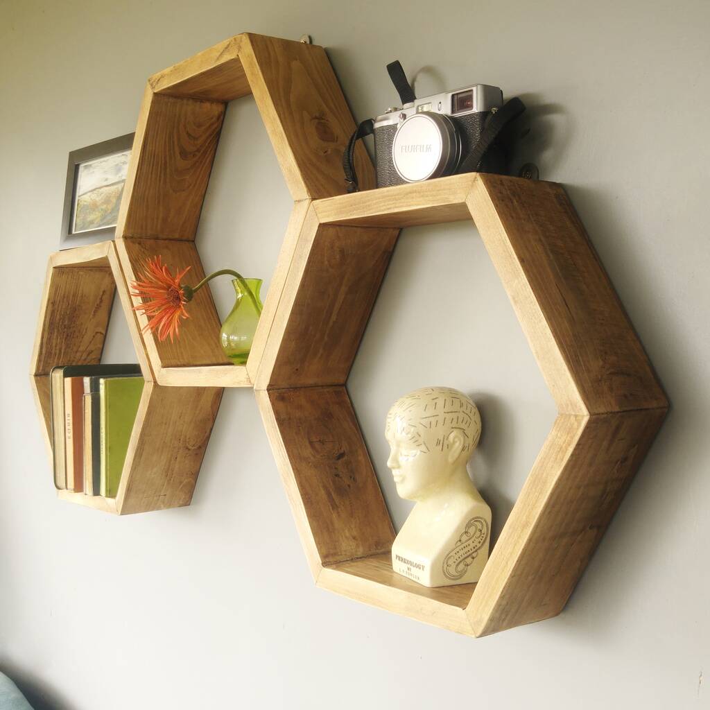 Hexagon Wooden Shelf, 1 of 9