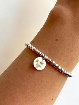 Sterling Silver Daffodil Beaded Bracelet With Engraved Tag, 2 of 8