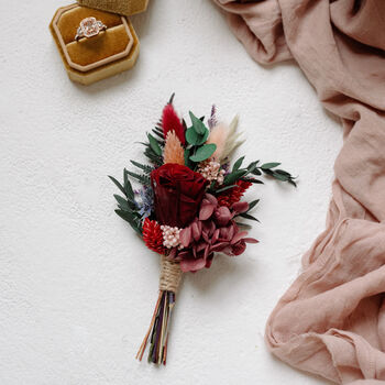 Fawn Jewel Toned Wedding Dried Flower Buttonhole/ Boutonnière, 2 of 2