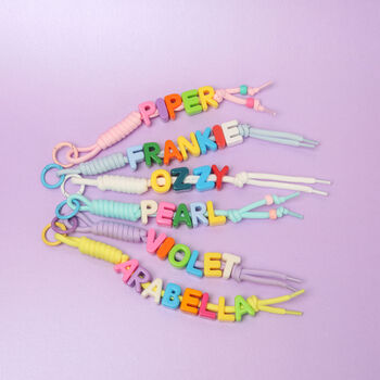 Personalised Beaded Name Bag Charm With Chunky Rope, 2 of 9