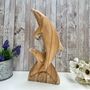 Hand Carved Wooden Teak Dolphin Sculpture 30cm Ornament Figurine Gift, thumbnail 1 of 9
