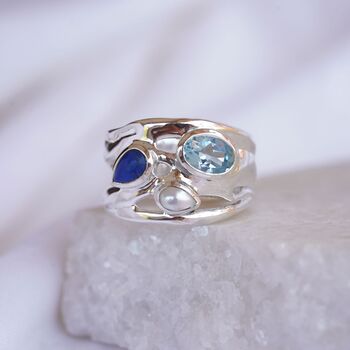 Silver Ring With Blue Topaz, Pearl And Lapis Lazuli, 3 of 9