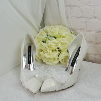 Ivory Shimmer D'orsay Wedding Heels With Bow, 5 of 7