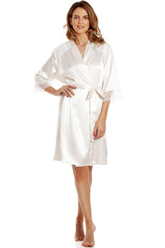 British Made Ivory Bridal Short Satin Dressing Gown With Lace Detail Ladies Size 8 To 28 UK, 2 of 5