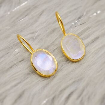 Rainbow Moonstone Sterling Silver Oval Earrings, 2 of 12