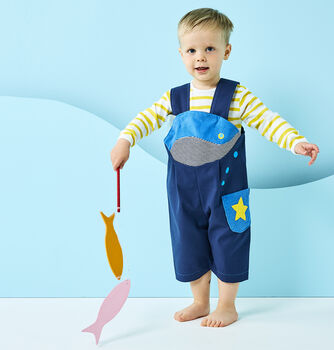Blue Whale Baby Shortie Dungarees, 4 of 5
