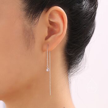Tiny Moonstone Droplet Long Threader Earrings, 4 of 9