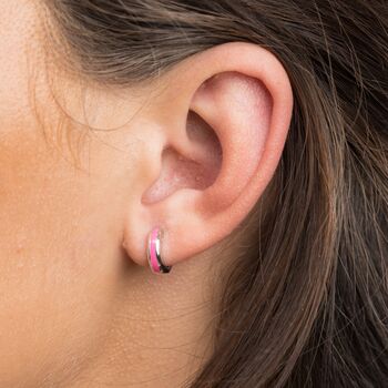 Neon Pink Candy Stripe Huggie Earrings, 2 of 6