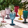 Set Of Four Vintage Embossed Coloured Wine Glasses, thumbnail 1 of 9