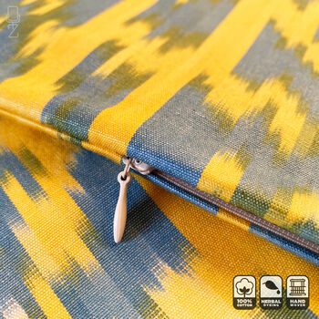 Yellow And Blue Hand Woven Ikat Cushion Cover, 2 of 7