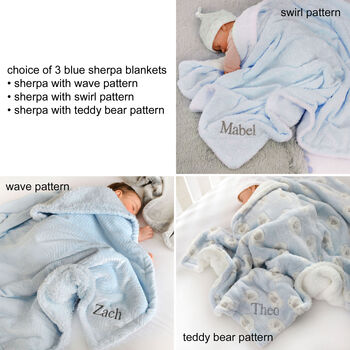 Personalised Blue Sherpa Baby Blanket, 2 of 10