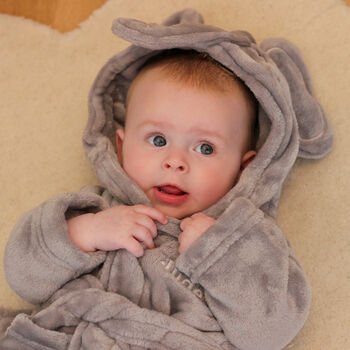 Personalised Elephant Dressing Gown Gift For Baby, 10 of 10