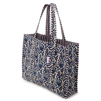 Serendipity Cotton Quilted Tote Bag Indigo Ikat, 4 of 5