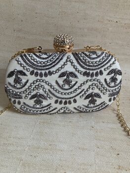 White Handcrafted Oval Clutch Bag, 3 of 10