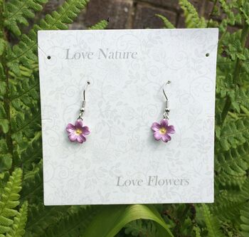 Pink Primrose February Birth Flower Drop Earrings, 3 of 4